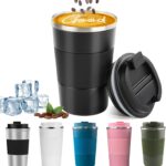 YINBAOGE Insulated Travel Coffee Mug, Spill & Leak Proof, Portable To Go Camping Stainless Steel Coffee Tumbler, Reusable Thermal Coffee Cup with Lid for Hot & Cold Drinks (Black, 12 OZ)