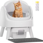 PetPivot Self Cleaning Litter Box, Open Top Automatic Litter Box for Multiple Cats, Multiple Layer Safety Protection, Liners and Mat Included, White