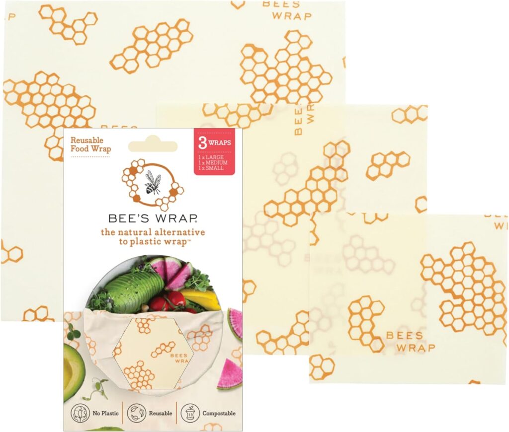 Bee’s Wrap Beeswax Wraps for Food – Honeycomb 3 Pack (S, M, L) Made in USA Reusable & Organic Food Wraps, Sandwich Wrap & Bowl Covers – Eco-Friendly Alternative to Aluminum Foil & Plastic Wrap