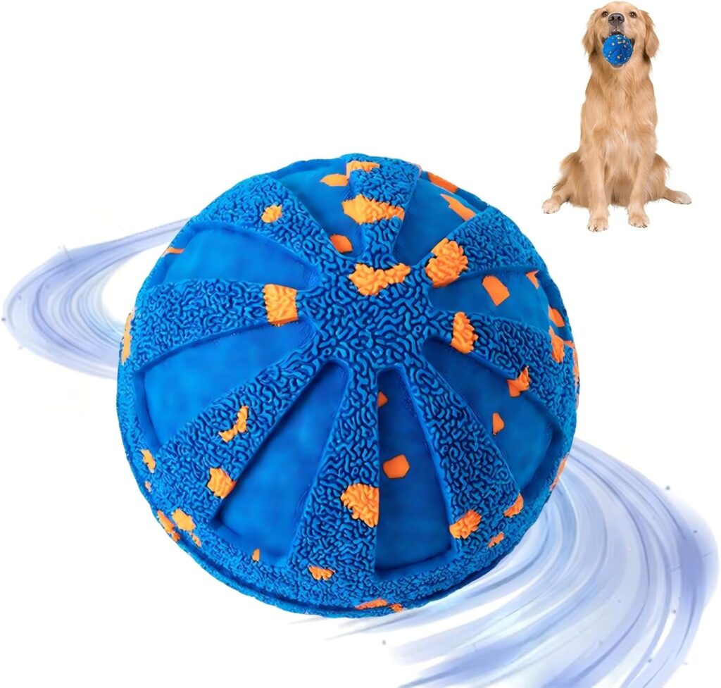 Interactive Dog Ball Toy for Medium Large Dogs, Durable E-TPU Bouncing Ball with Rechargeable Battery, Waterproof for Outdoor Play, Keeps Dogs Engaged (Blue)