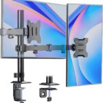 monTEK Dual Monitor Stand for 17″–32” Computer, Adjustable Height Stable Monitor Mount Fit up to 32 inch Screen, Hold up to 22lbs Weight, C-Clamp and Grommet, VESA 75x75mm/100x100mm