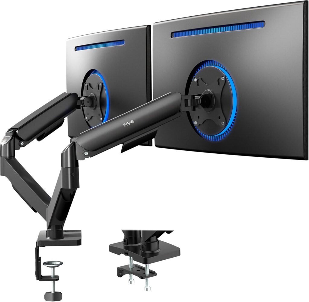 VIVO Dual Monitor up to 32 inches and 19.8 lbs per Screen, Pneumatic Arm Desk Mount, Articulating Counterbalance, VESA Stand, Classic, STAND-V002O