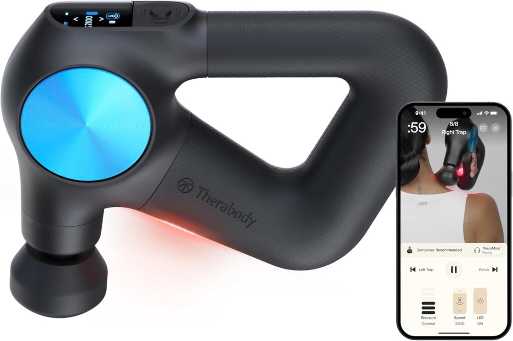 Therabody Theragun PRO Plus – 6-in-1 Deep Tissue Percussion Massage Gun, Handheld Personal Massager for Full Body Pain Relief & Muscle Tension with Biometric Breathwork, Vibration & Heated Attachments