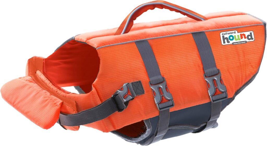 Outward Hound Granby Splash Dog Life Jacket – Flotation Vest for Swimming & Boating, Maximum Buoyancy, All Skill Levels, 16″-20″ Girth, Orange, Small