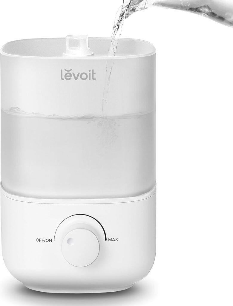 LEVOIT Top Fill Humidifiers for Bedroom, 2.5L Tank for Large Room, Easy to Fill & Clean, 26dB Quiet Cool Mist Air Humidifier for Home Baby Nursery & Plants, Auto Shut-off and BPA-Free for Safety, 25H