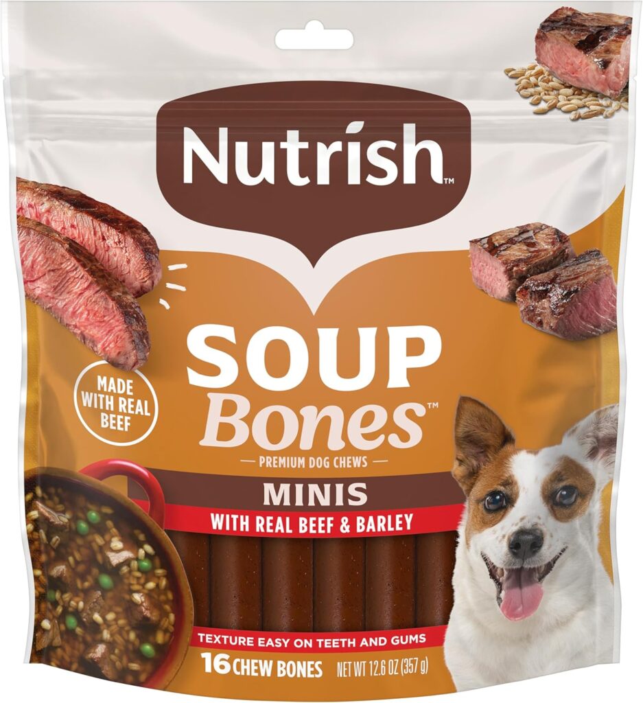 Nutrish Rachael Ray Soup Bones Minis Dog Chews with Real Beef & Barley, 16 Chews, 12.6 oz Pouch