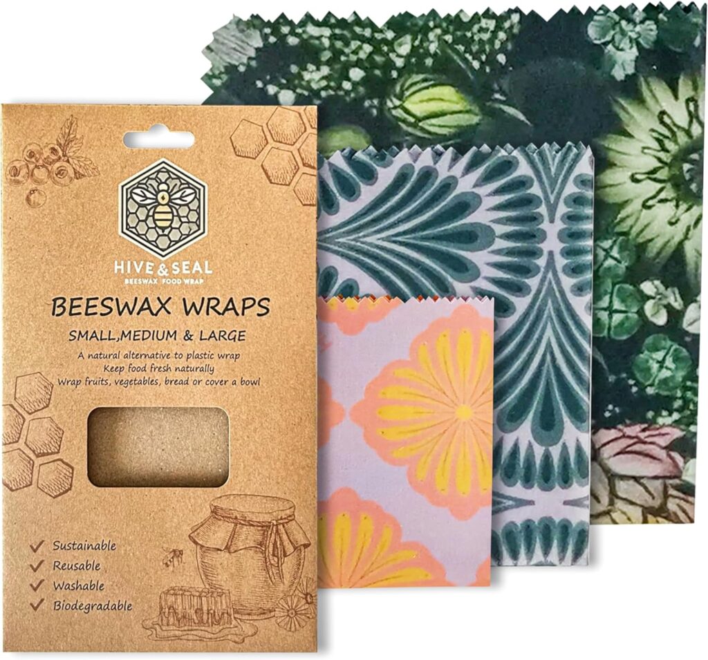Hive & Seal Beeswax Wraps, Small Medium Large Sizes, Sustainable Reusable Food Storage, Washable