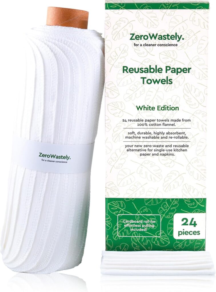 Reusable Paper Towels – Value Pack of 24 Paperless Paper Towels! – 100% Cotton, Super Soft, Absorbent, Washable and Made To Last