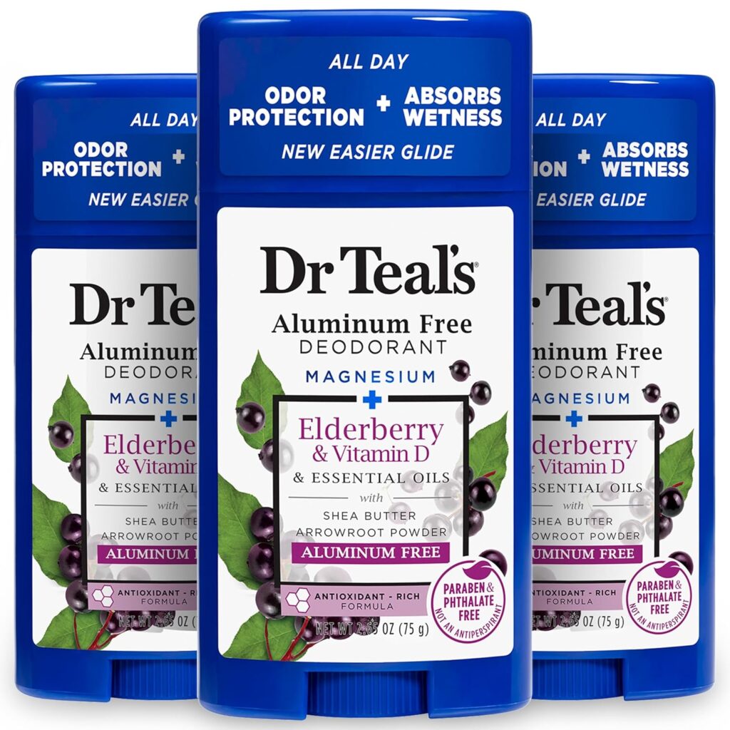 Dr Teal’s Aluminum Free Deodorant, Elderberry & Vitamin D with Essential Oils, 2.65 oz (Pack of 3)
