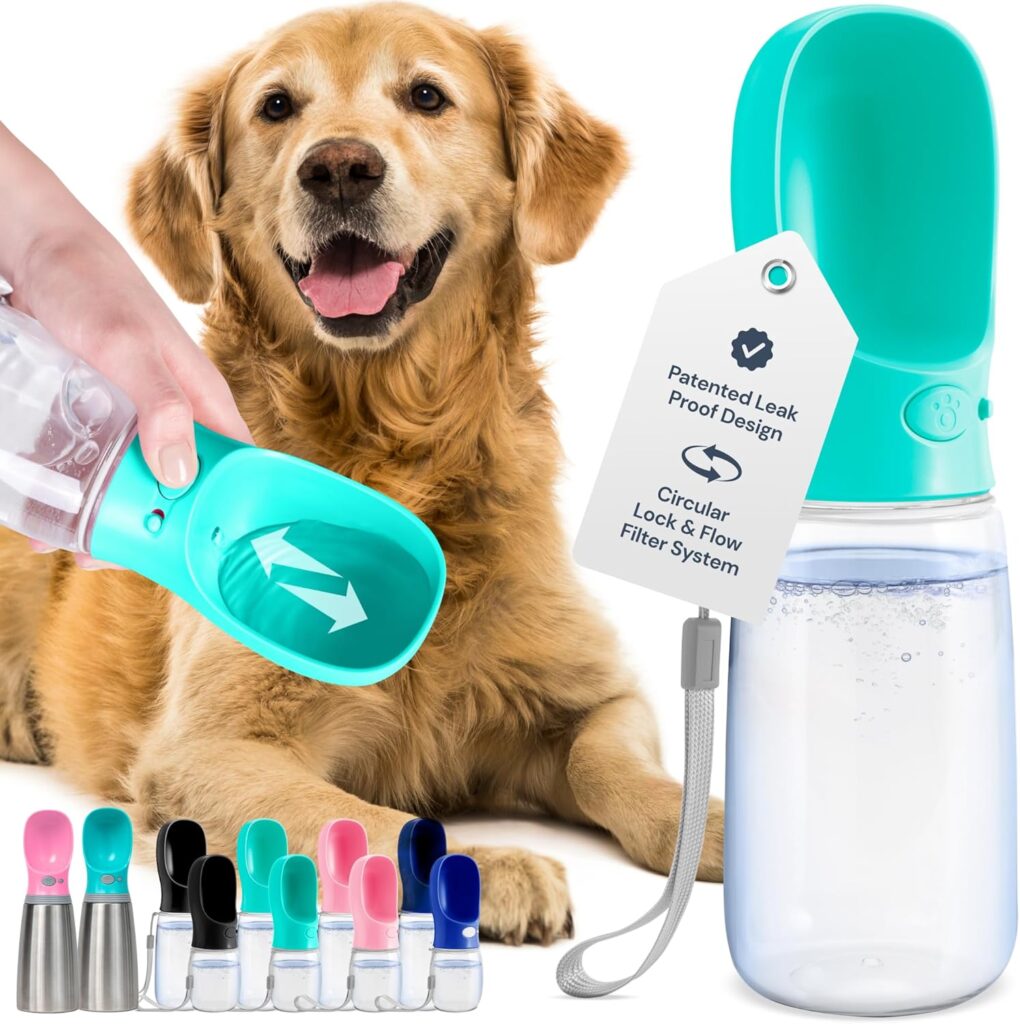 MalsiPree Portable Dog Water Bottle – 19 Oz, Blue – Leak-Proof Water Bowl Dispenser with Lock for Hiking, Travel & On-The-Go