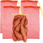 4 Pack Mesh Onion Bags – 20” x 12” Reusable Drawstring Fresh Produce Storage Bags for Onions, Vegetables, Potatoes, Citrus, Crawfish Firewood