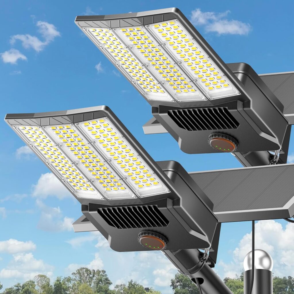 Deepn 10000W Solar Street Lights Outdoor Commercial Parking Lot Lights Aluminum LED Security Flood Light with Motion Sensor & Dusk to Dawn, Solar Outdoor Lights Waterproof for Yard, SZ3000, 2 Pack