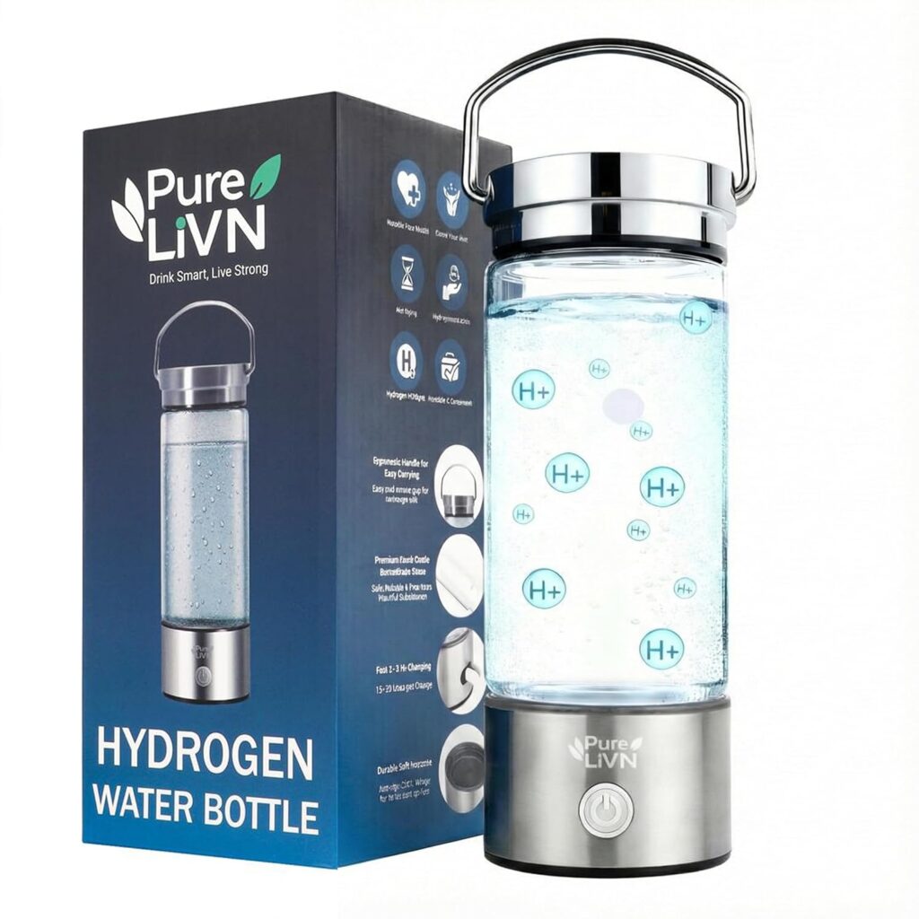 Hydrogen Water Bottle 2026 Upgraded Version – SPE-PEM Hydrogen Water Generator Bottle 14 oz / 420 ml, USB-C Rechargeable Borosilicate Glass with Foldable Carry Handle