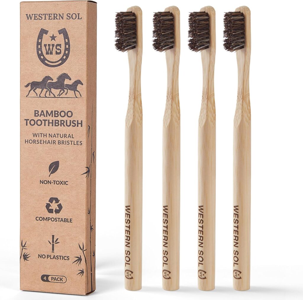 Western SOL Horse Bristle Bamboo Toothbrushes (4-Pack) – Luxury Toothbrush – Plastic-Free, Biodegradable, Eco-Friendly – No Chemicals
