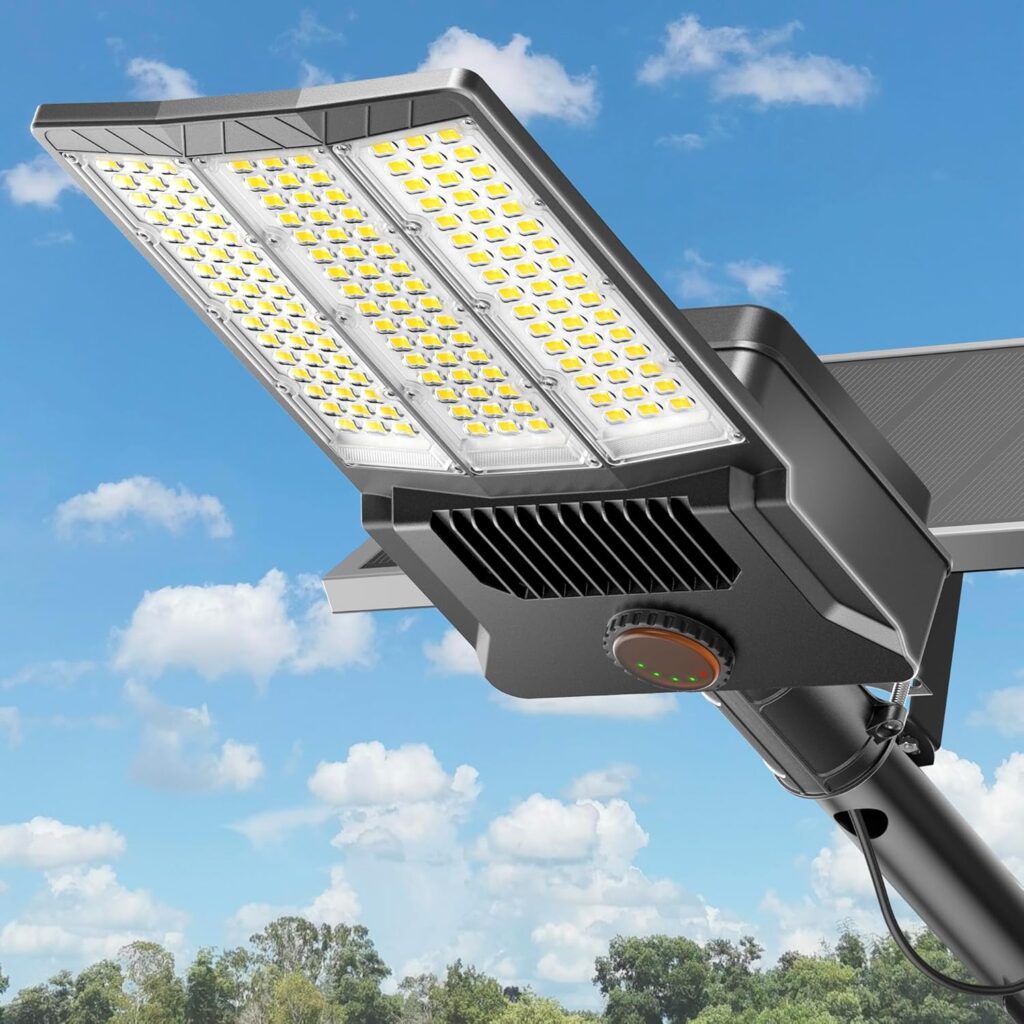 Deepn 10000W Solar Street Lights Outdoor Commercial Parking Lot Lights Aluminum LED Security Flood Light with Motion Sensor & Dusk to Dawn, Solar Outdoor Lights Waterproof for Yard, SZ3000, 1Pack