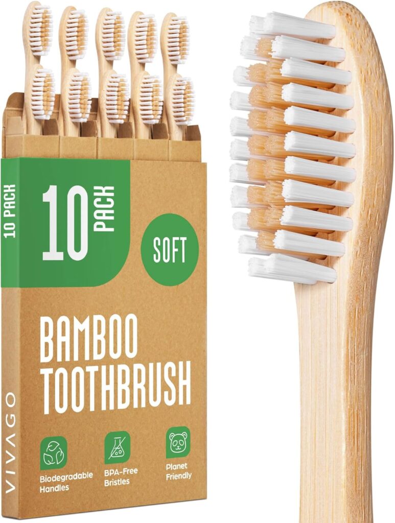 Bamboo Toothbrushes 10 Pack – BPA Free Soft Bristles Toothbrushes, Eco-Friendly, Natural Wooden Toothbrush