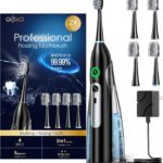 Electric Toothbrush with Water Flosser, All in One Sonic Flossing Toothbrush with 3 Modes & 5 Flossing Speeds & 4 Brush Heads, Rechargeable & Portable for Adult Teeth Cleaning,Black