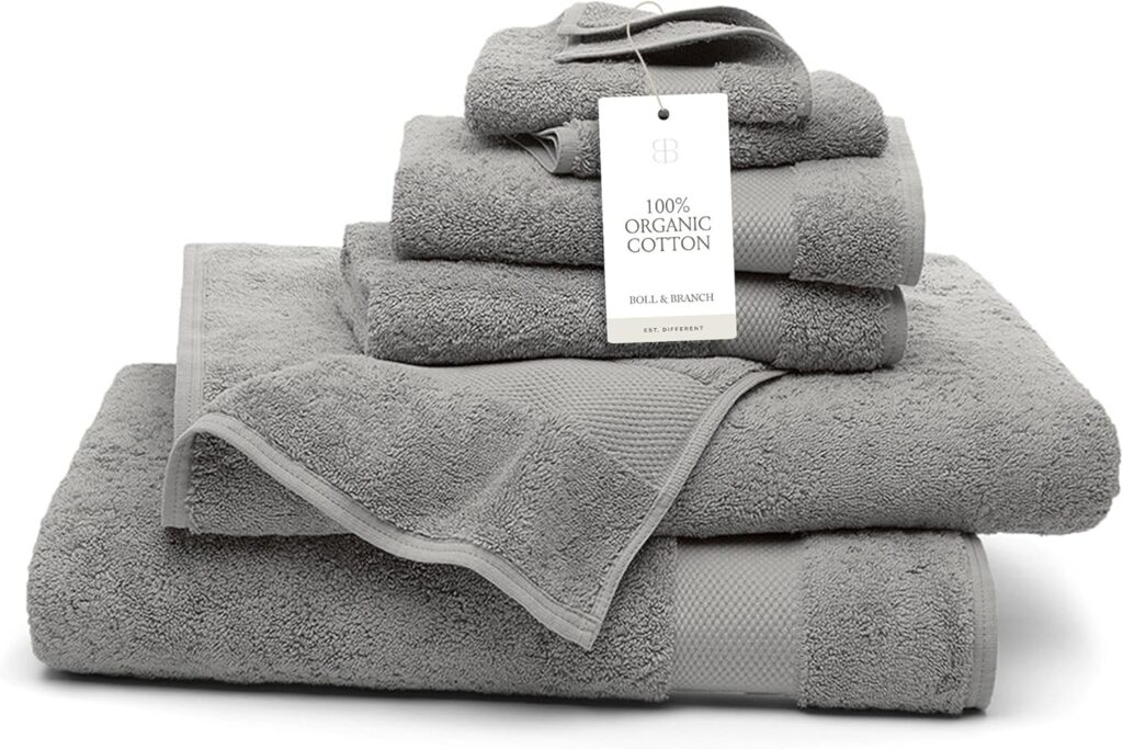 BOLL & BRANCH Plush Bath Sheet Set – Stone – 6 Piece – Includes 2 Oversized Bath Sheets, 2 Hand Towels & 2 Washcloths – 100% Organic Cotton – Ultra Soft & Luxurious – Quick Absorbing