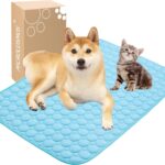 MICROCOSMOS Summer Cooling Mat & Sleeping Pad- Water Absorption Top, Materials Safe, Easy Carry, EZ Clean. Keep Cooling for Pets, Kids and Adults.(Blue, 28″ x 22″)