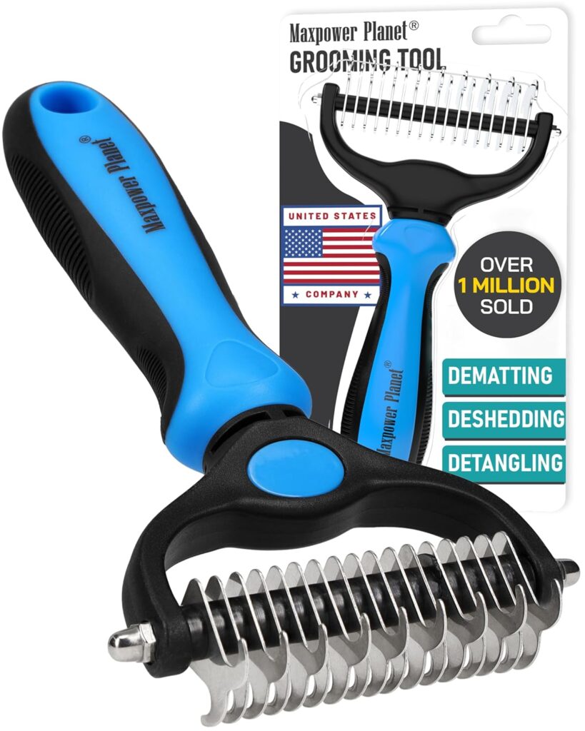 Maxpower Planet Original Pet Grooming Rake – Double-Sided Deshedding Dematting Tool, Undercoat Rake for Dogs & Cats, Extra-Wide Dog Grooming Brush & Deshedder Comb for Long Hair, Reduces Shedding 95%