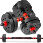 22LB Adjustable Dumbbell Set, Barbell with Thick Connecting Bumper Plate Combo for Strength Gym Training, Men and Women Free Weight Set Fitness Home Equipment