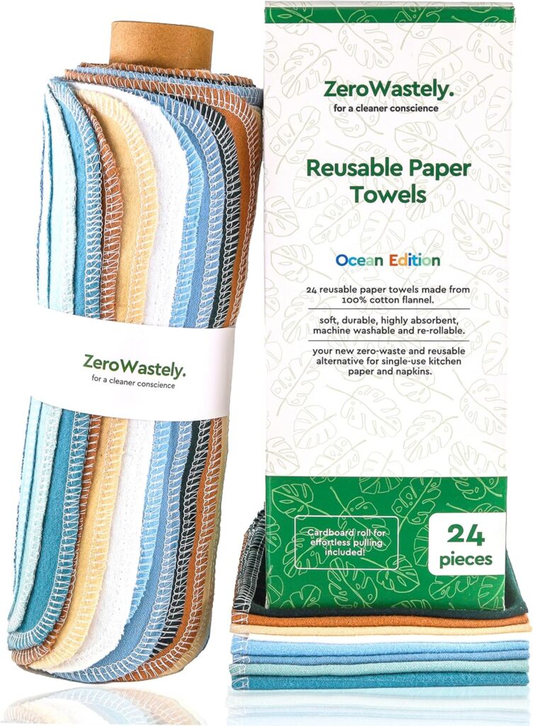 Reusable Paper Towels – Value Pack of 24 Paperless Paper Towels! – 100% Cotton, Super Soft, Absorbent, Washable and Made To Last