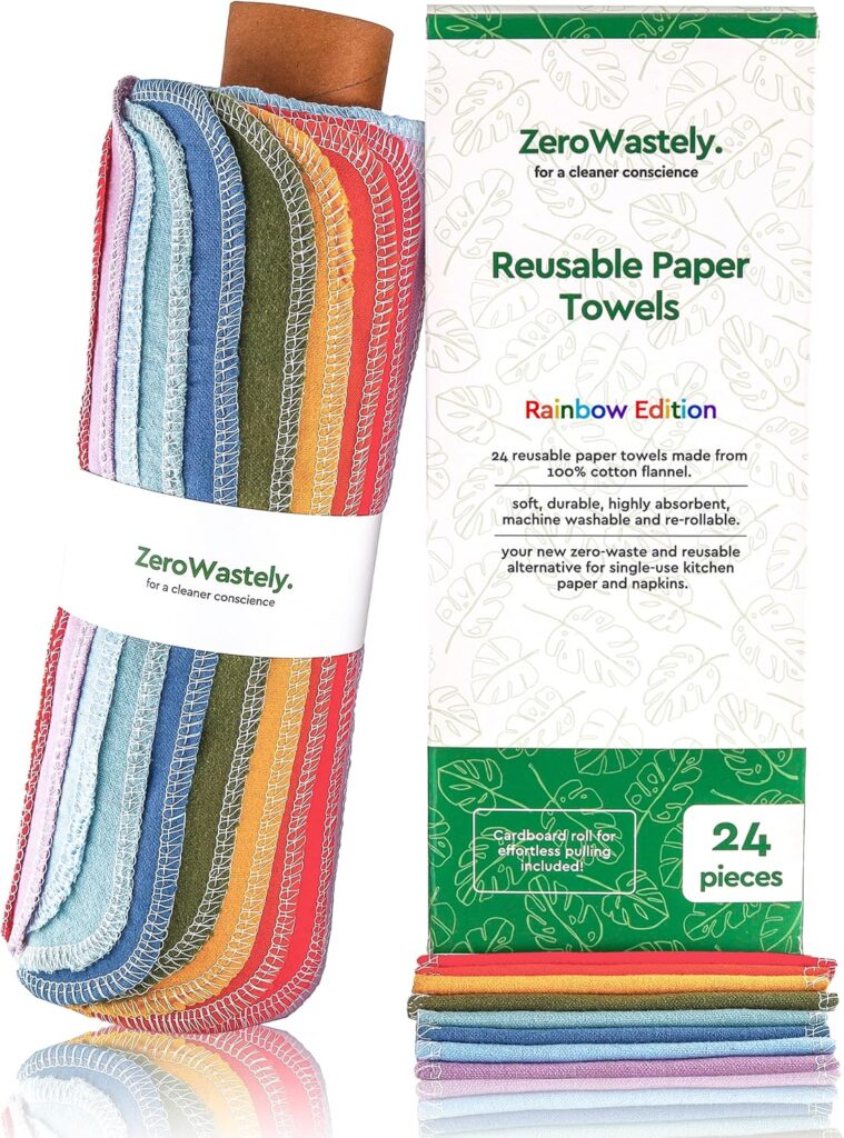 Reusable Paper Towels – Value Pack of 24 Paperless Paper Towels! – 100% Cotton, Super Soft, Absorbent, Washable and Made To Last