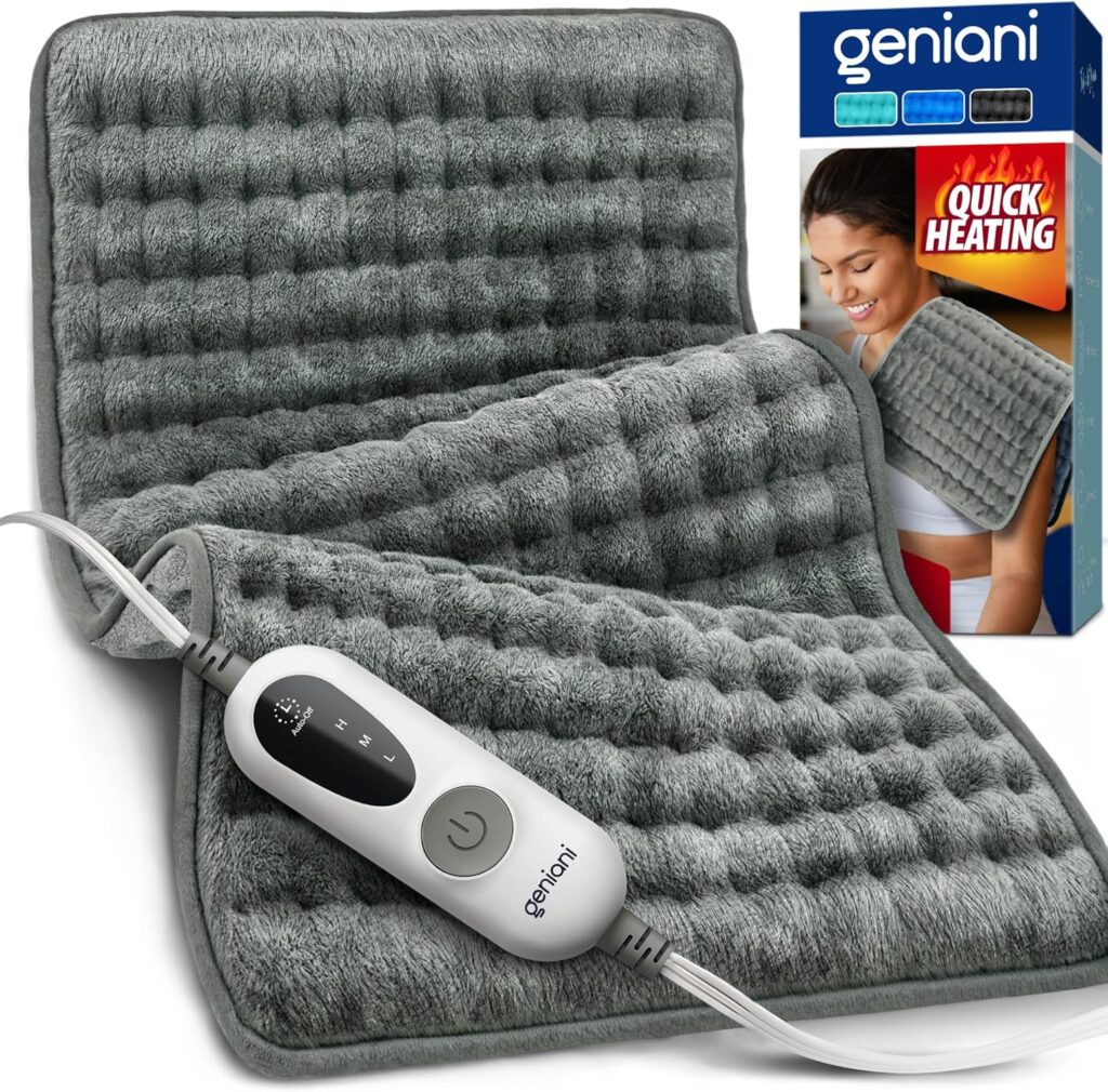 GENIANI XL Electric Heating Pad for Back Pain & Cramps Relief, Electric Throw, Auto Shut Off, Machine Washable, Moist Heat Pad for Neck & Shoulder – Christmas Gift for Women, Extra Large 24×12