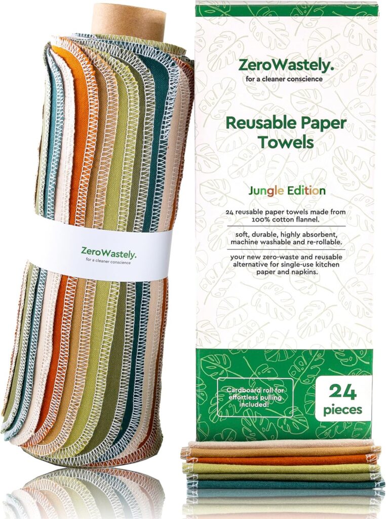 Reusable Paper Towels – Value Pack of 24 Paperless Paper Towels! – 100% Cotton, Super Soft, Absorbent, Washable and Made To Last